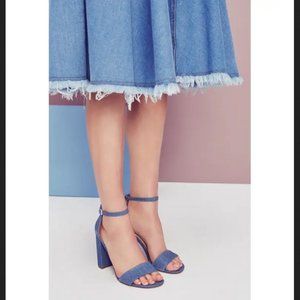 Ivanka Trump 'Klover' Block Heel Ankle Strap Sandal Blue Suede Denim Size 8.5